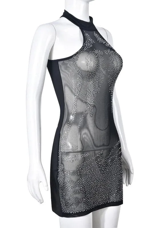 BX351 Semi-sheer Meshed Mini Dress